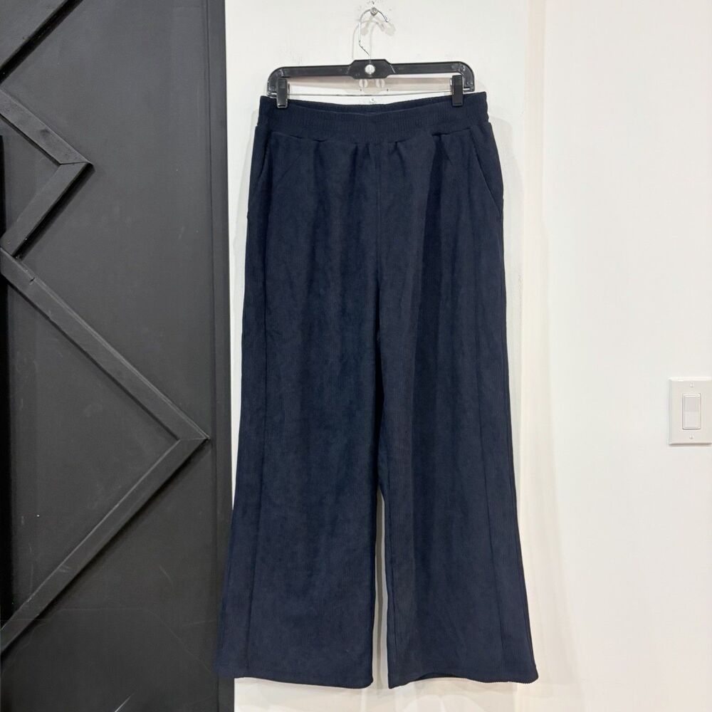 Halara Blue High Waist Wide Leg Ribbed Corduroy Pants Petite Large Pockets